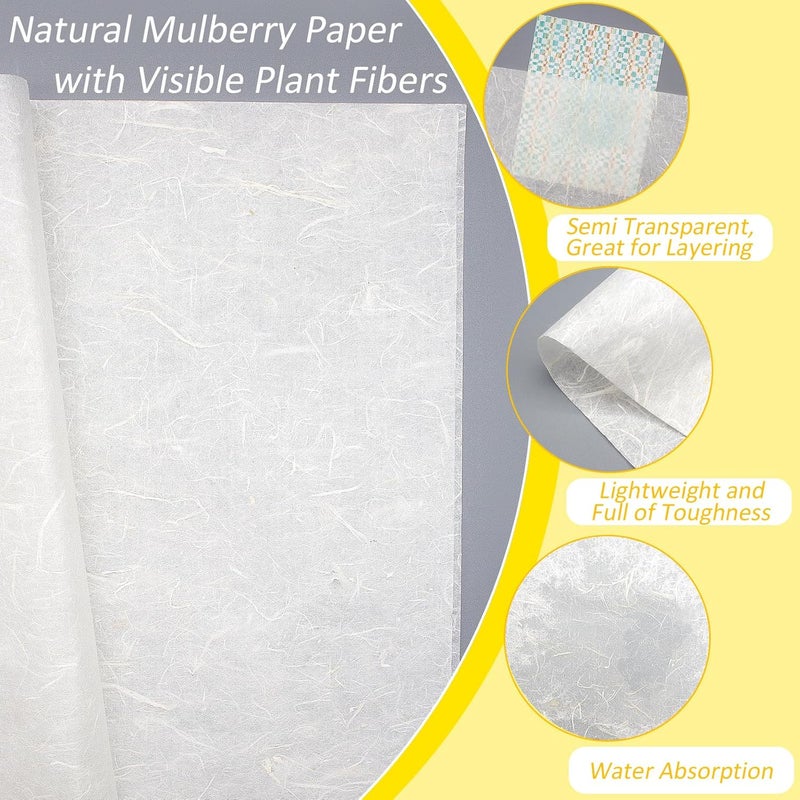 Benvo 50 Sheets A4 Natural Mulberry Paper Visible Plant Fibers Rice Paper Printable Decoupage Tissue Paper Sheets for Writing, Painting, Card Making, DIY Crafts(8.3x11.7in, Semi Transparent Off White) - Image 3